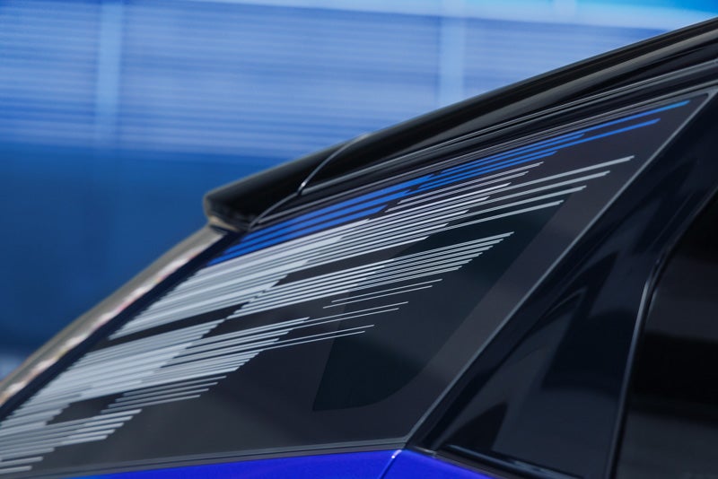 Close-up of the Modern Pattern on the 2026 OPTIQ-V Rear Quarter Glass | Cadillac of Marion in Marion IL